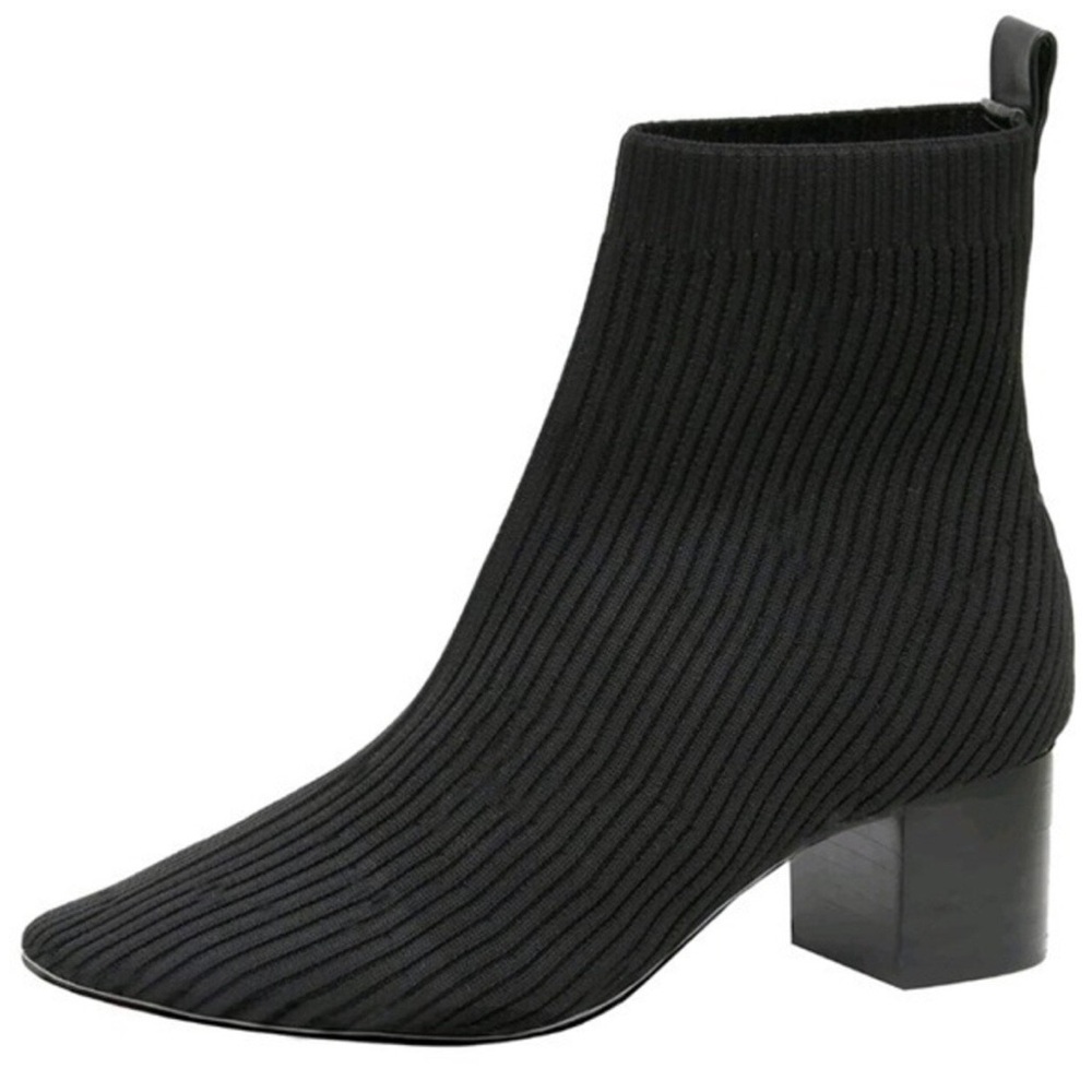 JOIE X Revolve Neely Sz 6.5 Black Knit Stretch Block Heel Sock Booties Worn 1x